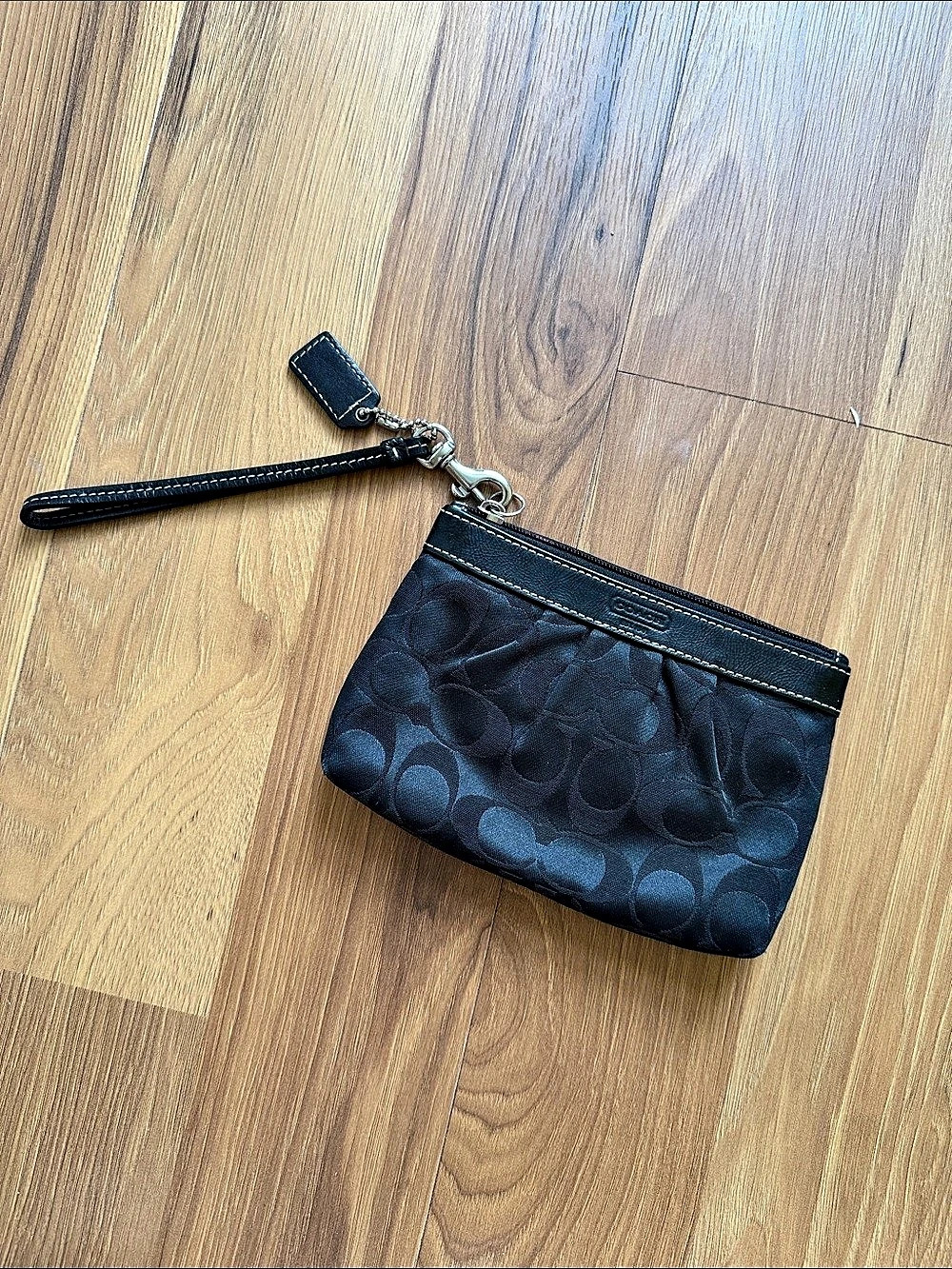 Coach Signature Pleated Wristlet in Black